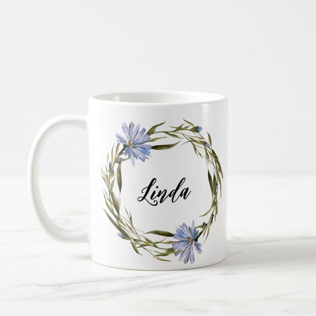 Personlig Namn Flower Watercolor Kaffemugg (Vänster)