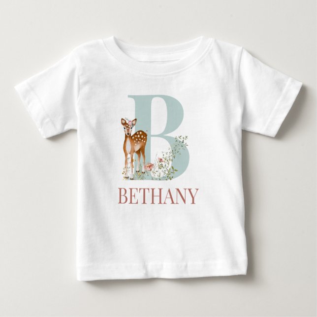 Personlig Namn - första Brev B Baby T Shirt (Framsida)