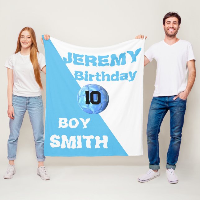 Personlig namn-fotboll-födelsesport fleecefilt (På plats)
