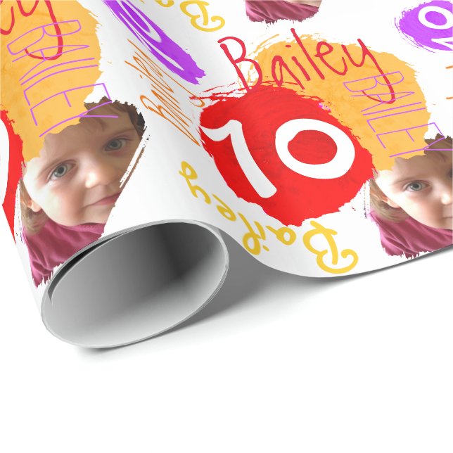 Personlig namn-foto 10-årsmålning presentpapper (Rullad Hörn)