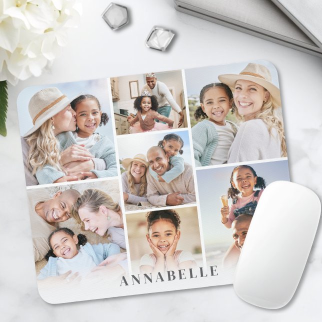 Personlig Namn Foto Collage Musmatta (Personalized Name Photo Collage Mouse Pad)