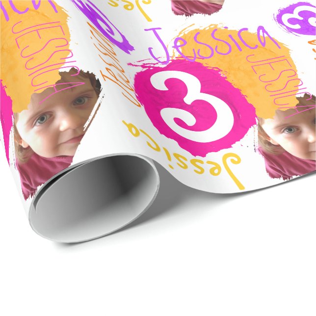 Personlig namn fotot 3-årsmålning presentpapper (Rullad Hörn)