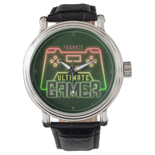 Personlig NAMN Gamer Faux Neon Retro Video Game Armbandsur