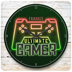 Personlig NAMN Gamer Faux Neon Retro Video Game Stor Klocka