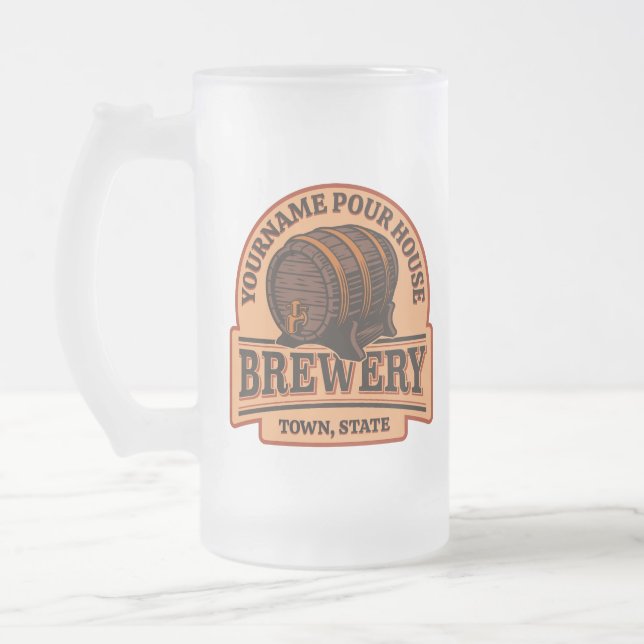 Personlig NAMN Gamla ekfat Beer Keg Brewery Frostat Ölglas (Vänster)