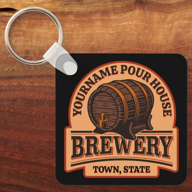 Personlig NAMN Gamla ekfat Beer Keg Brewery Nyckelring (Framsida)