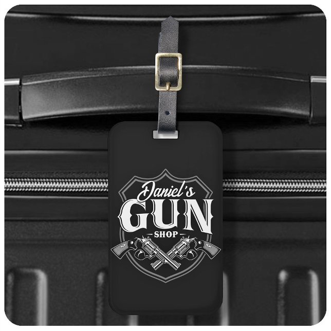 Personlig NAMN Gamla revolvers Gun Shop-skjutvapen Bagagebricka (Skapare uppladdad)