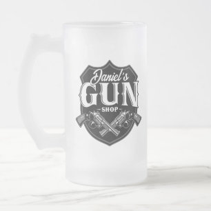 Personlig NAMN Gamla revolvers Gun Shop-skjutvapen Frostat Ölglas
