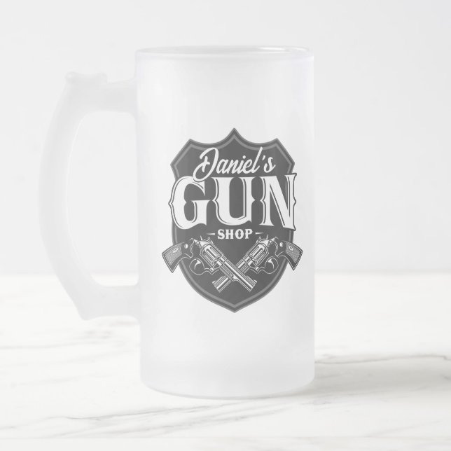 Personlig NAMN Gamla revolvers Gun Shop-skjutvapen Frostat Ölglas (Vänster)