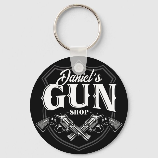 Personlig NAMN Gamla revolvers Gun Shop-skjutvapen Nyckelring (Framsida)