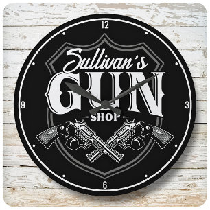 Personlig NAMN Gamla revolvers Gun Shop-skjutvapen Stor Klocka
