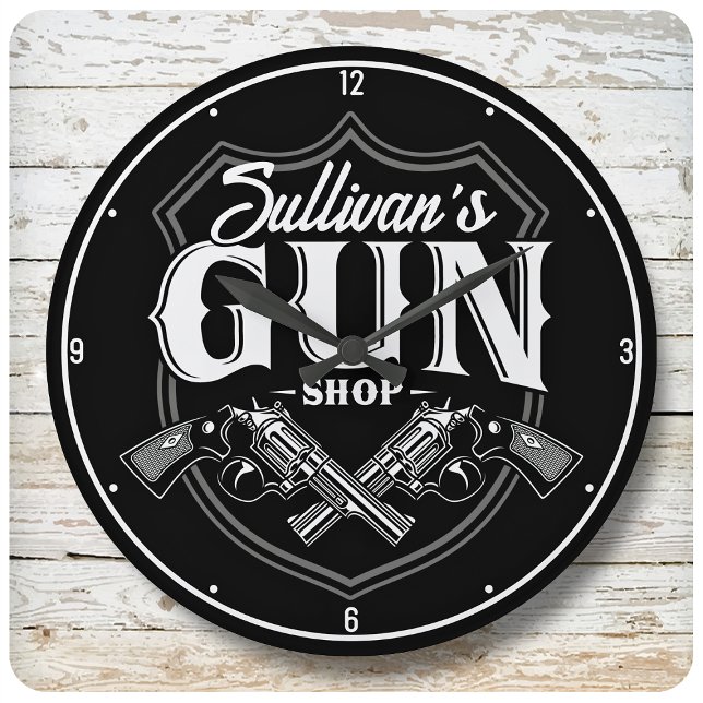 Personlig NAMN Gamla revolvers Gun Shop-skjutvapen Stor Klocka (Skapare uppladdad)