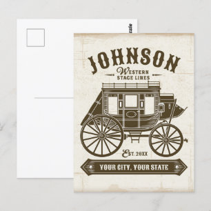 Personlig NAMN Gamla Westerna stagecoach Carriage Vykort