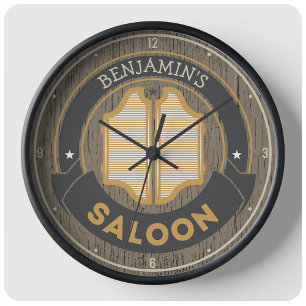 Personlig NAMN Gammal Western Cowboy Saloon Pub Stor Klocka