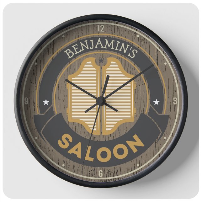 Personlig NAMN Gammal Western Cowboy Saloon Pub Stor Klocka (Skapare uppladdad)