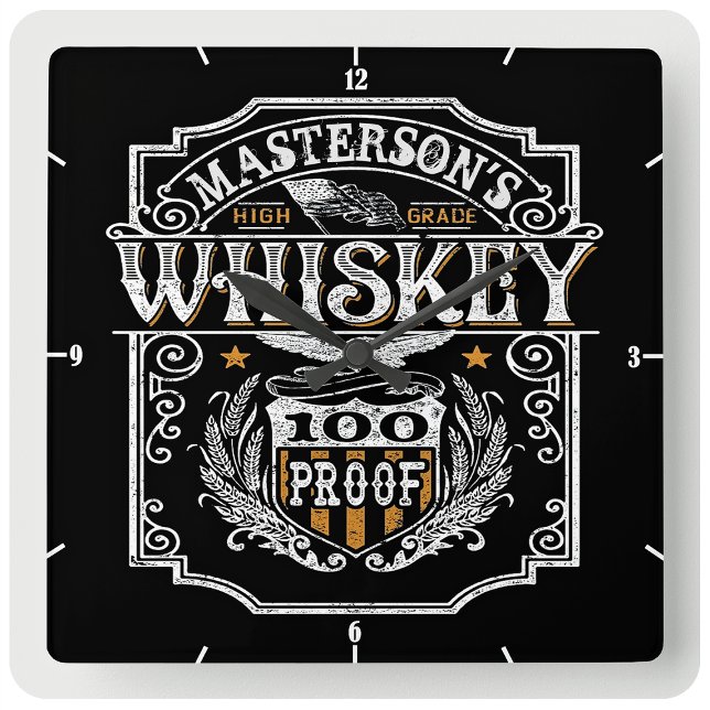 Personlig NAMN Gammala västern Whiskey Brewery Pub Fyrkantig Klocka (Skapare uppladdad)