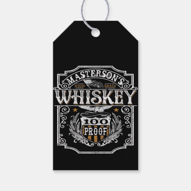 Personlig NAMN Gammala västern Whiskey Brewery Pub Presentetikett (Framsidan)