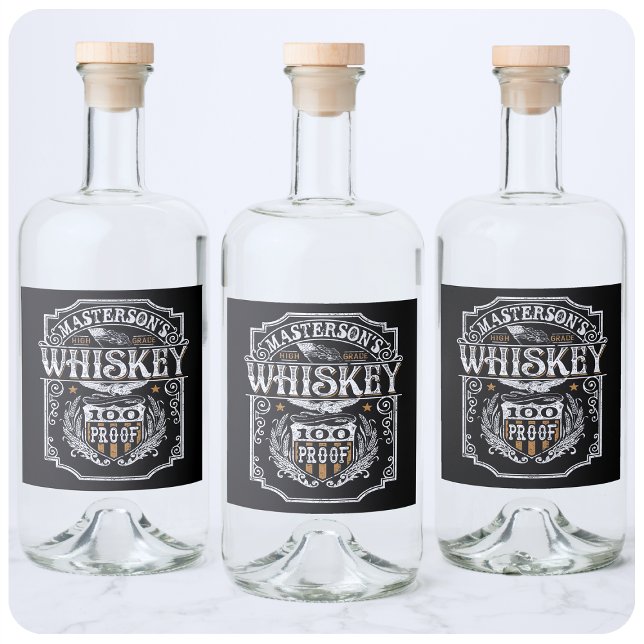 Personlig NAMN Gammala västern Whiskey Brewery Pub Spritflaskor Etikett (Skapare uppladdad)