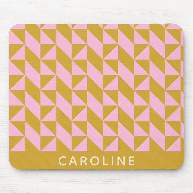 Personlig Namn Geometric Modern Rosa Gult Musmatta (Framsidan)