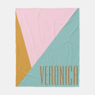 Personlig Namn Geometric Rosa Blue Pastel Dorm Fleecefilt