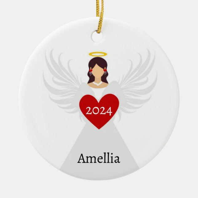 Personlig Namn Gift-Eleganten  Angel Red Julgransprydnad Keramik (Framsidan)
