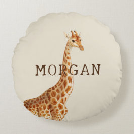 Personlig Namn Giraffe Safari Rund Kudde