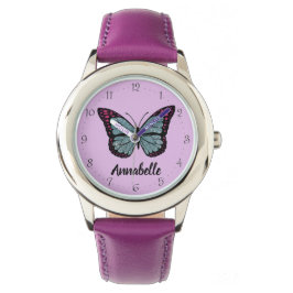 Personlig Namn Glitter Butterfly Lila Armbandsur