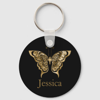 Personlig Namn Glitter Golden Butterfly Nyckelring