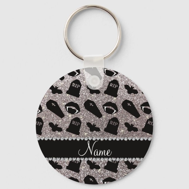 Personlig namn glitter silver vampyr nyckelring (Framsida)