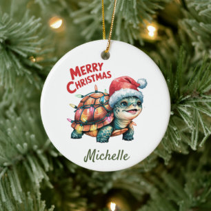 Personlig Namn God jul Turtle i Santa i Santa Julgransprydnad Keramik