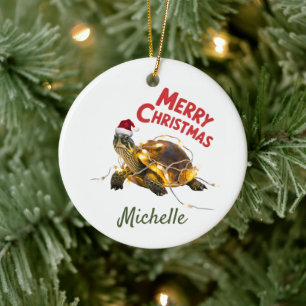 Personlig Namn God jul Turtle i Santa i Santa Julgransprydnad Keramik