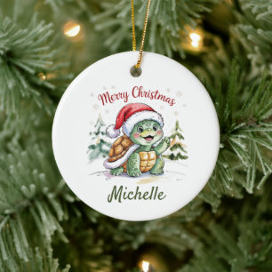 Personlig Namn God jul Turtle i Santa i Santa Julgransprydnad Keramik
