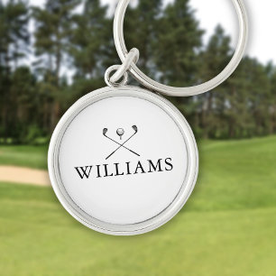 Personlig Namn Golf-Klubbar Rund Silverfärgad Nyckelring
