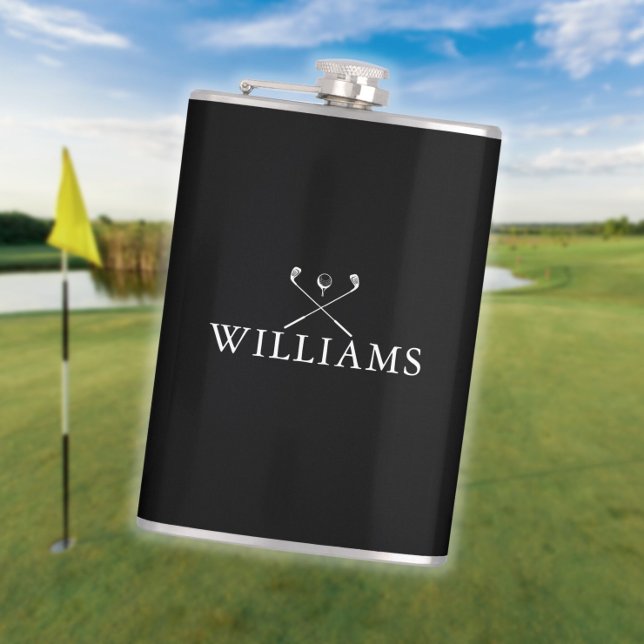 Personlig Namn Golf Klubbs Black and White Fickplunta (Personalized Name Golf Clubs Black And White Flask)