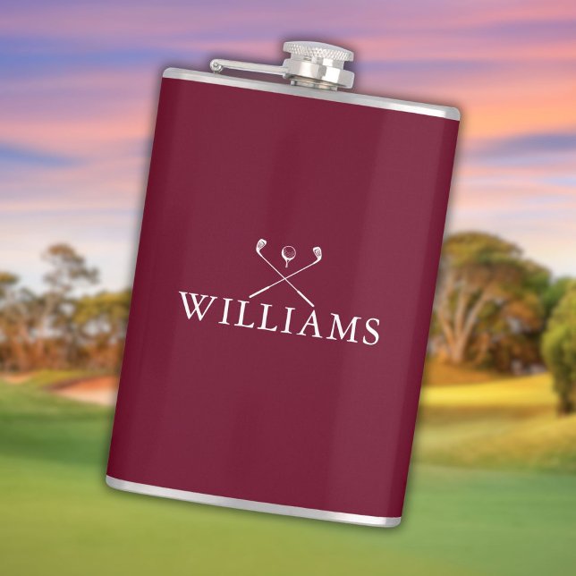 Personlig Namn Golf Klubbs Burgundy Red Fickplunta (Personalized Name Golf Clubs Burgundy Red Flask)
