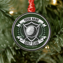 Personlig NAMN Golfer Golf Klubb Turf Clubhouse Julgransprydnad Metall