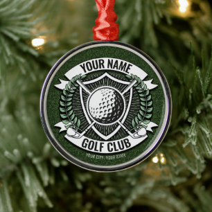 Personlig NAMN Golfer Golf Klubb Turf Clubhouse Julgransprydnad Metall