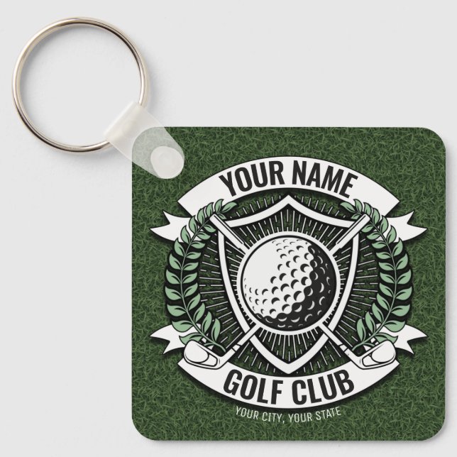 Personlig NAMN Golfer Golf Klubb Turf Clubhouse Nyckelring (Framsida)