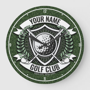 Personlig NAMN Golfer Golf Klubb Turf Clubhouse Stor Klocka