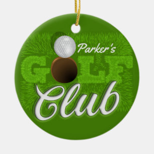 Personlig NAMN Golfer Grönt Golf Course Klubb Julgransprydnad Keramik