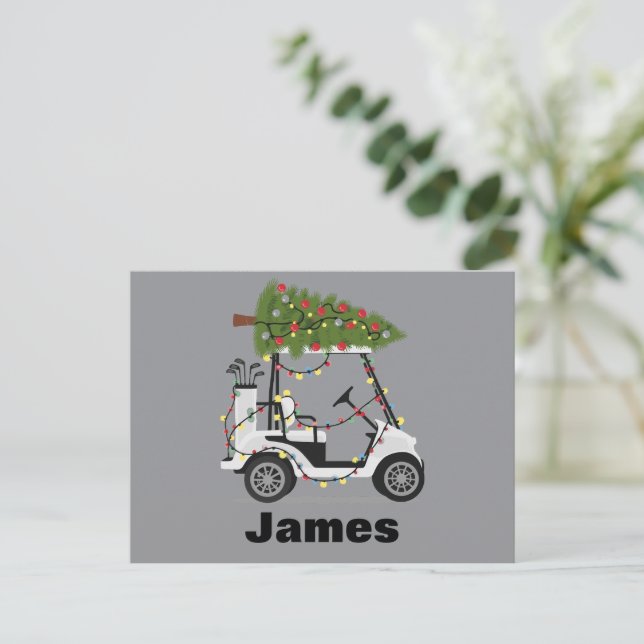 Personlig Namn Golfer jul jul Golf Cart Julafton Helg Vykort (Stående Fram)
