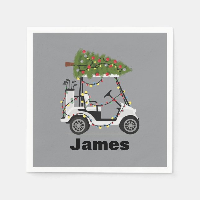 Personlig Namn Golfer jul jul Golf Cart Julafton Pappersservett (Framsidan)