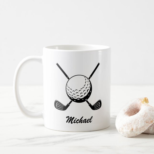 Personlig Namn Golfstick boll Golfer Golfing Kaffemugg (Med munk)