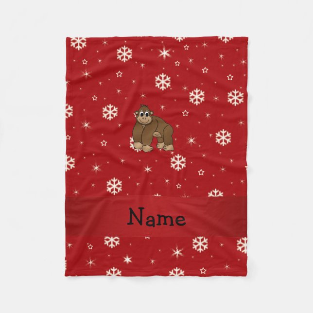 Personlig namn gorilla red snöflingor fleecefilt (Framsidan)
