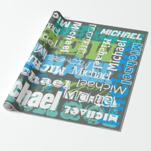 Personlig Namn Grått Blue Grönt Tunnelbanan Art Presentpapper