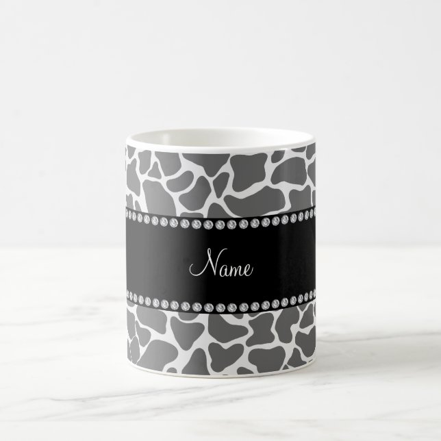 Personlig namn grått giraffe mönster kaffemugg (Center)