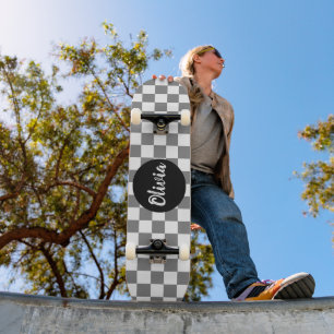 Personlig Namn grått och vit schaktbräda Mini Skateboard Bräda 18,5 Cm