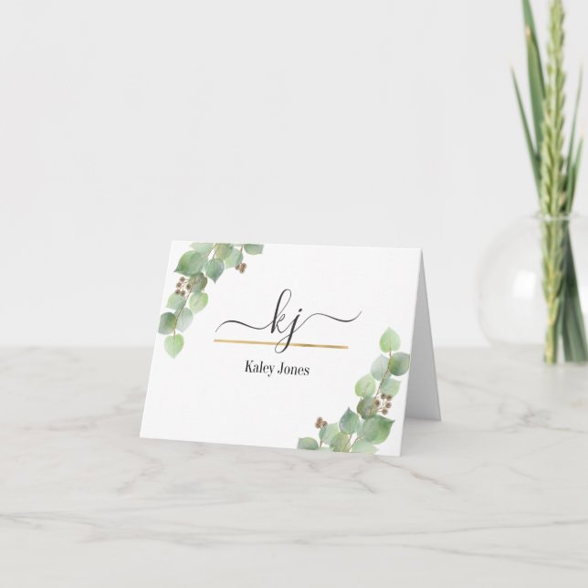 Personlig Namn Greenery | från Thas skrivbord Tack Kort (Framsida)