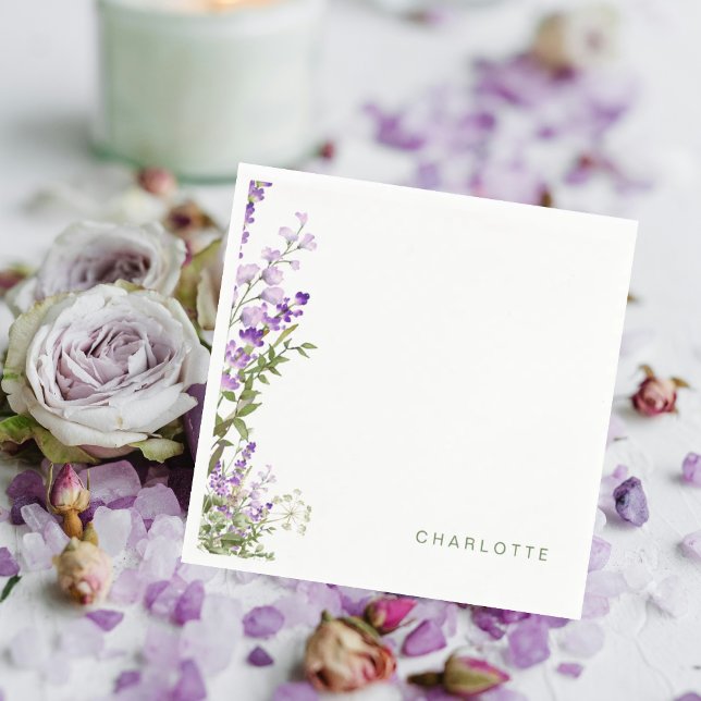 Personlig Namn Greenery Lavender Shower Pappersservett (Skapare uppladdad)
