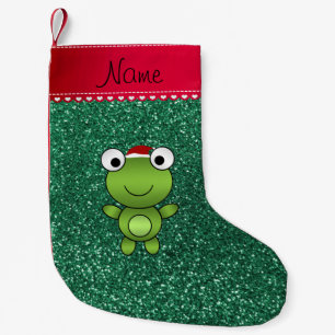Personlig namn groda grönt glitter liten julstrumpa